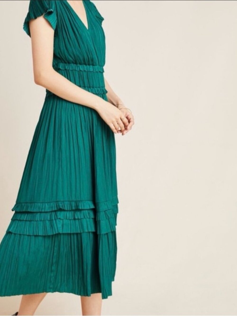CURRENT AIR PLEATED GREEN MAXI DRESS S